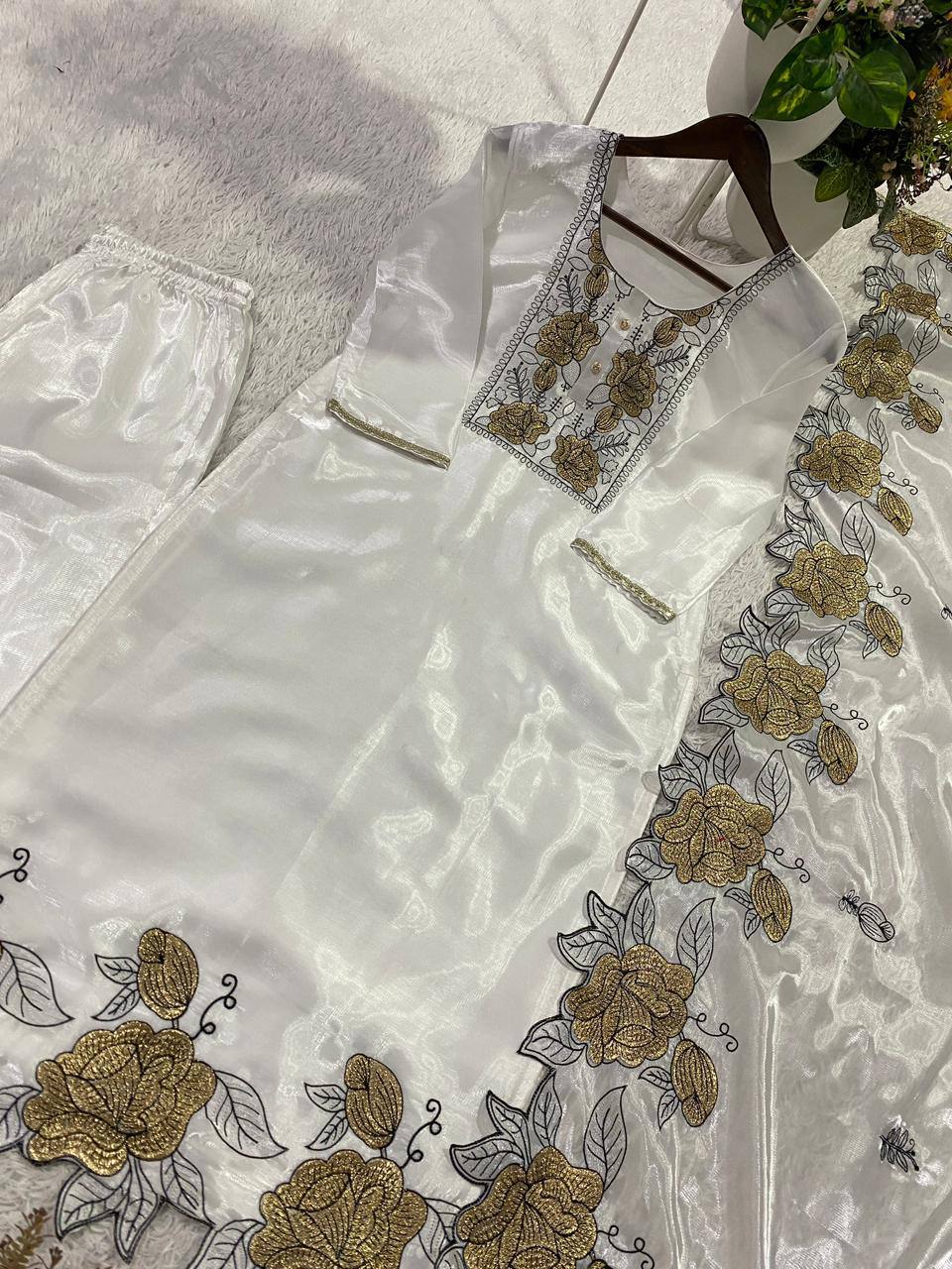 Embroidered Cut Work Suit Set for Women | Jimmy Choo Kurta Pant with Dupatta