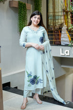 Summer Special Pure Lilan Top Pant Dupatta Set for Women