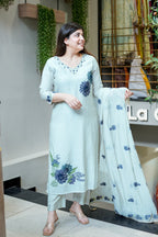 Summer Special Pure Lilan Top Pant Dupatta Set for Women