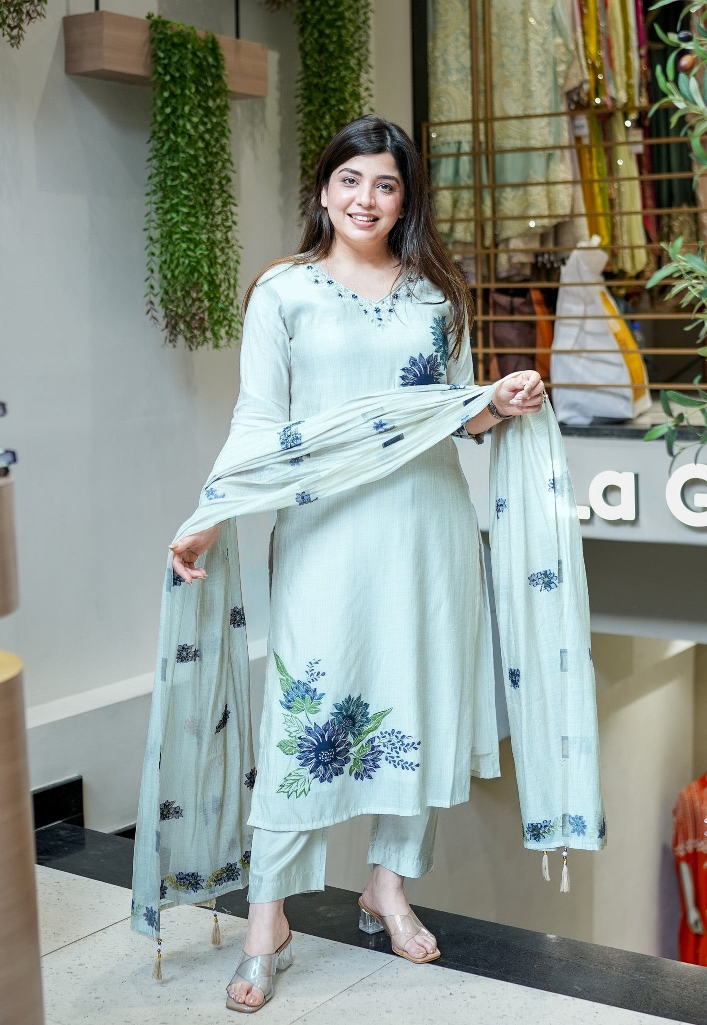 Summer Special Pure Lilan Top Pant Dupatta Set for Women