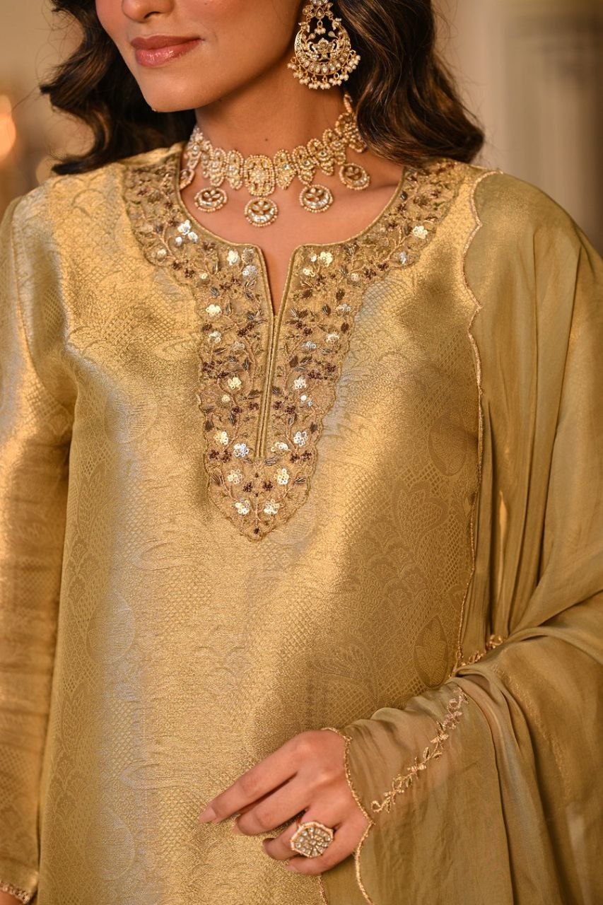 Silk Embroidered Kurti Set with Pant & Dupatta for Women
