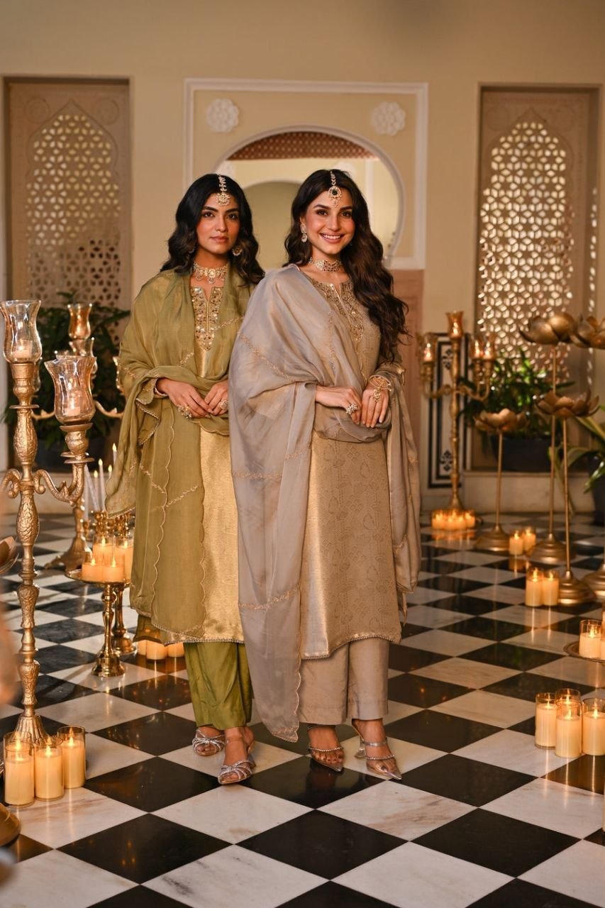 Silk Embroidered Kurti Set with Pant & Dupatta for Women