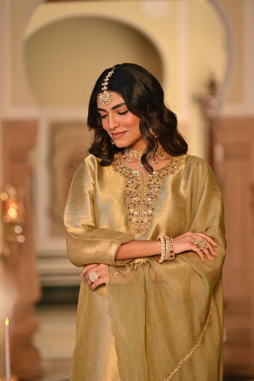 Silk Embroidered Kurti Set with Pant & Dupatta for Women