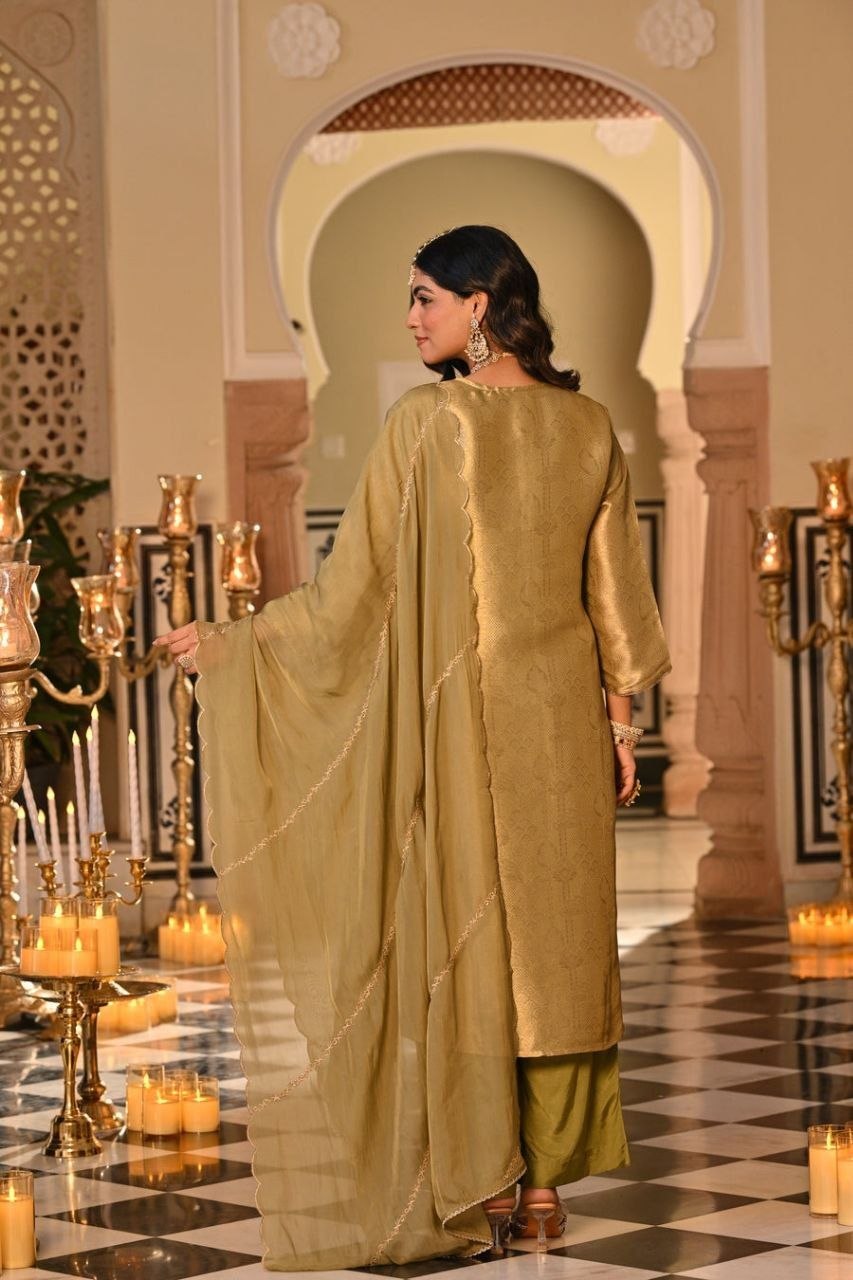 Silk Embroidered Kurti Set with Pant & Dupatta for Women