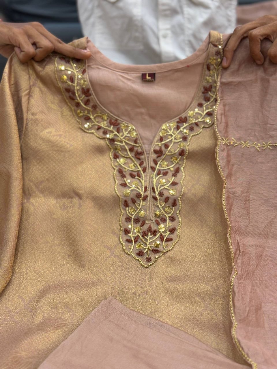 Silk Embroidered Kurti Set with Pant & Dupatta for Women