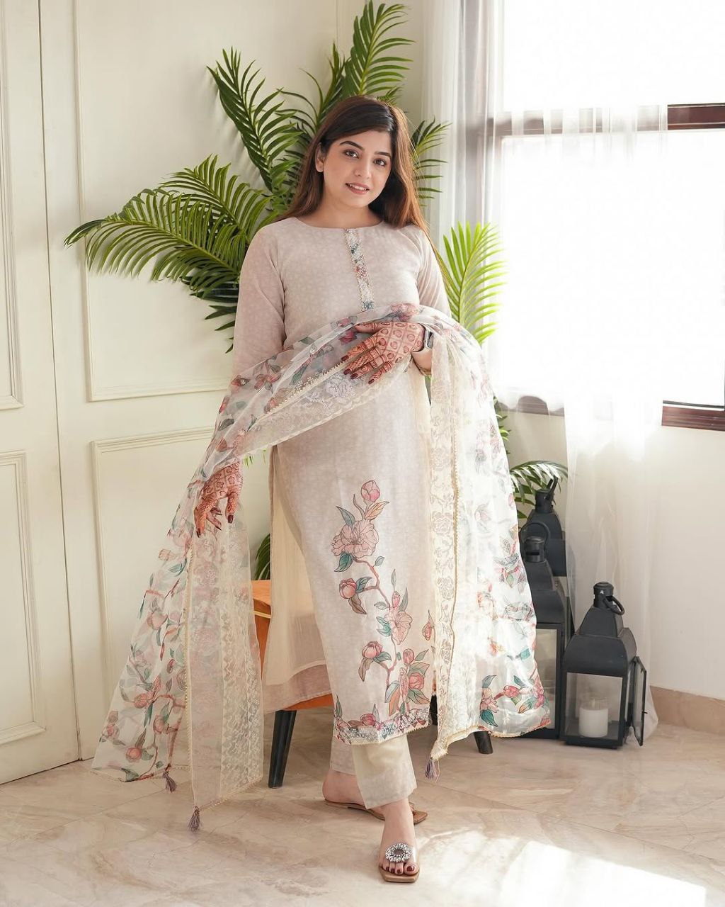 Women's Printed Lilan Suit Set | Light Pink Traditional Kurta Set