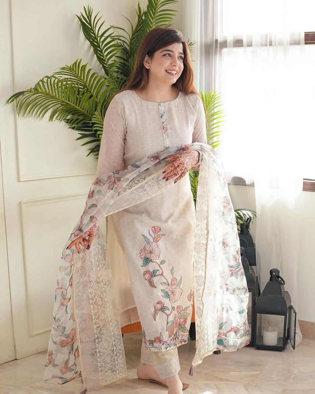 Women's Printed Lilan Suit Set | Light Pink Traditional Kurta Set