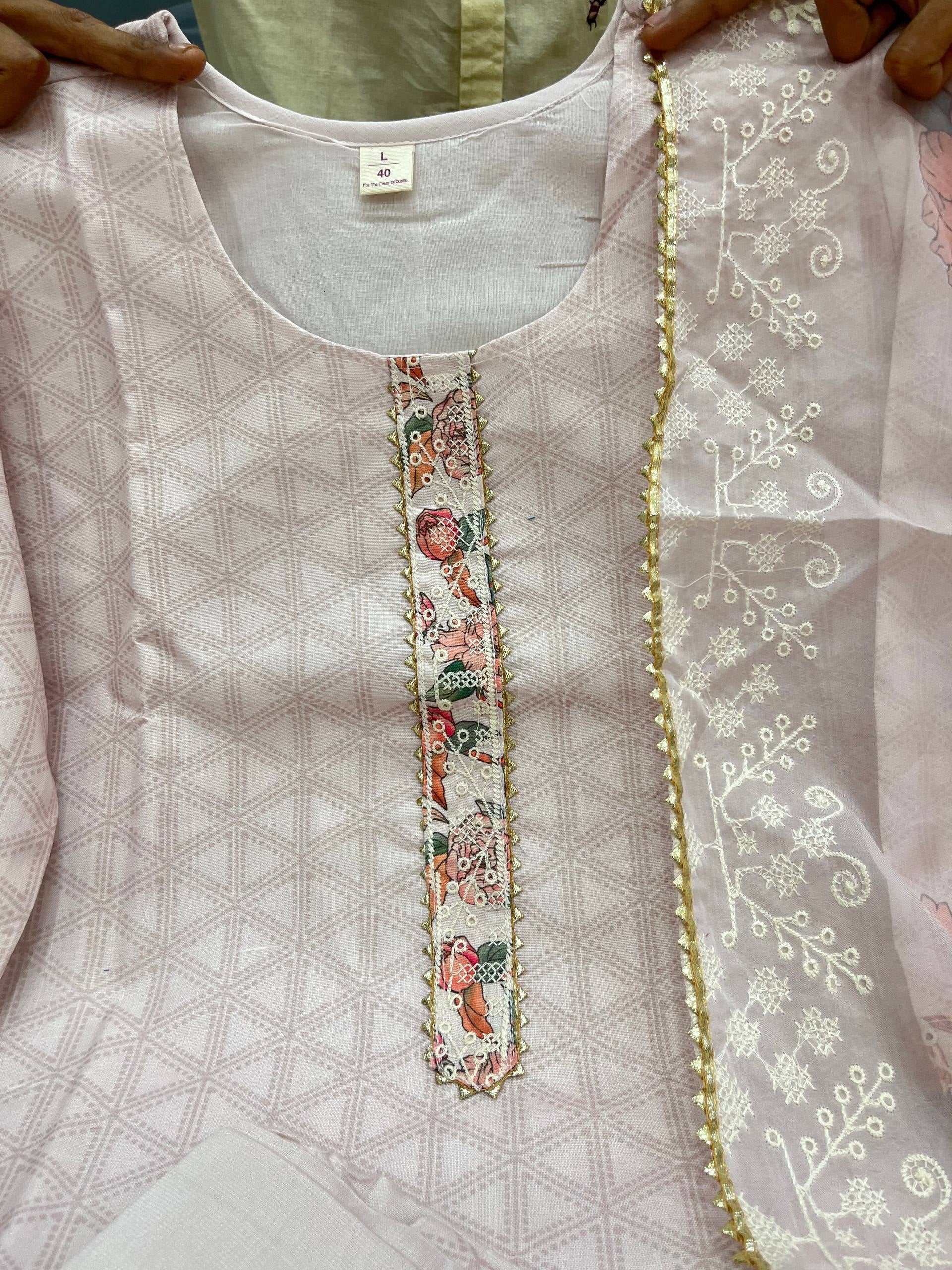 Women's Printed Lilan Suit Set | Light Pink Traditional Kurta Set