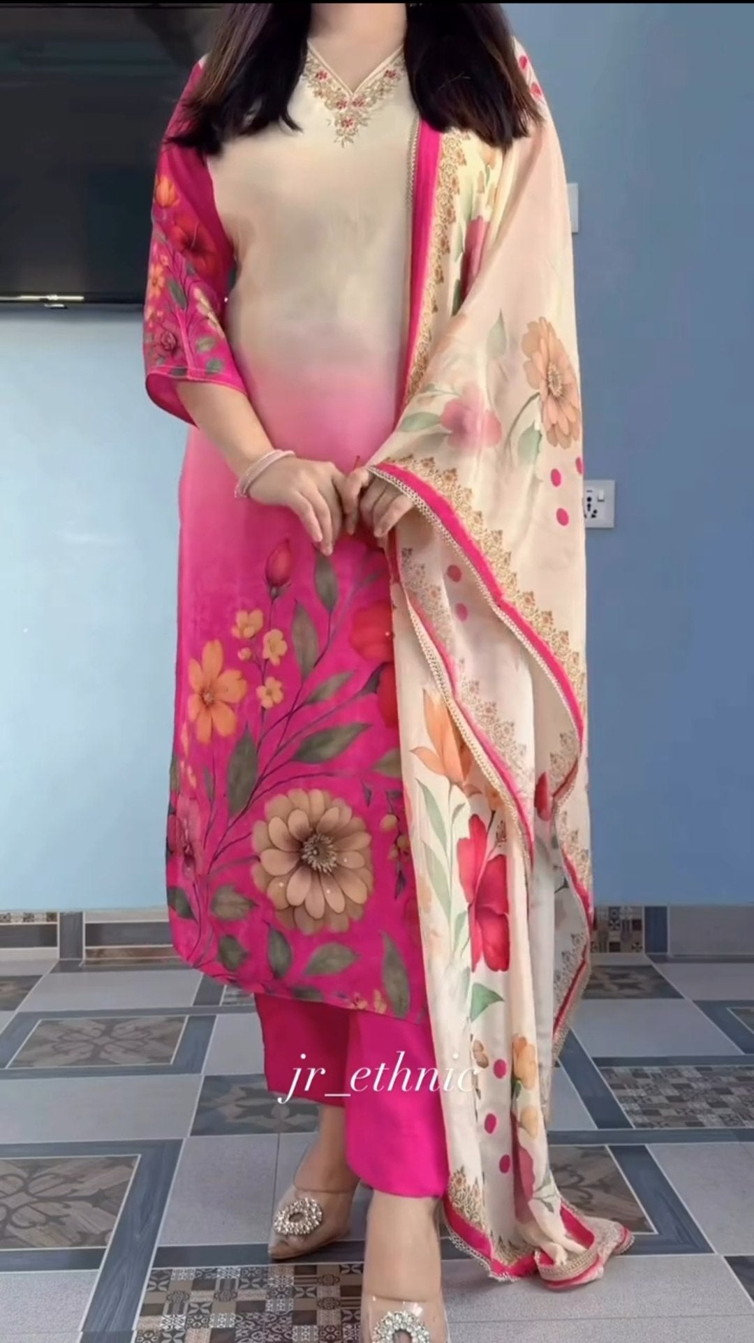 Soft Waves Silk Kurti Set with Pant & Dupatta