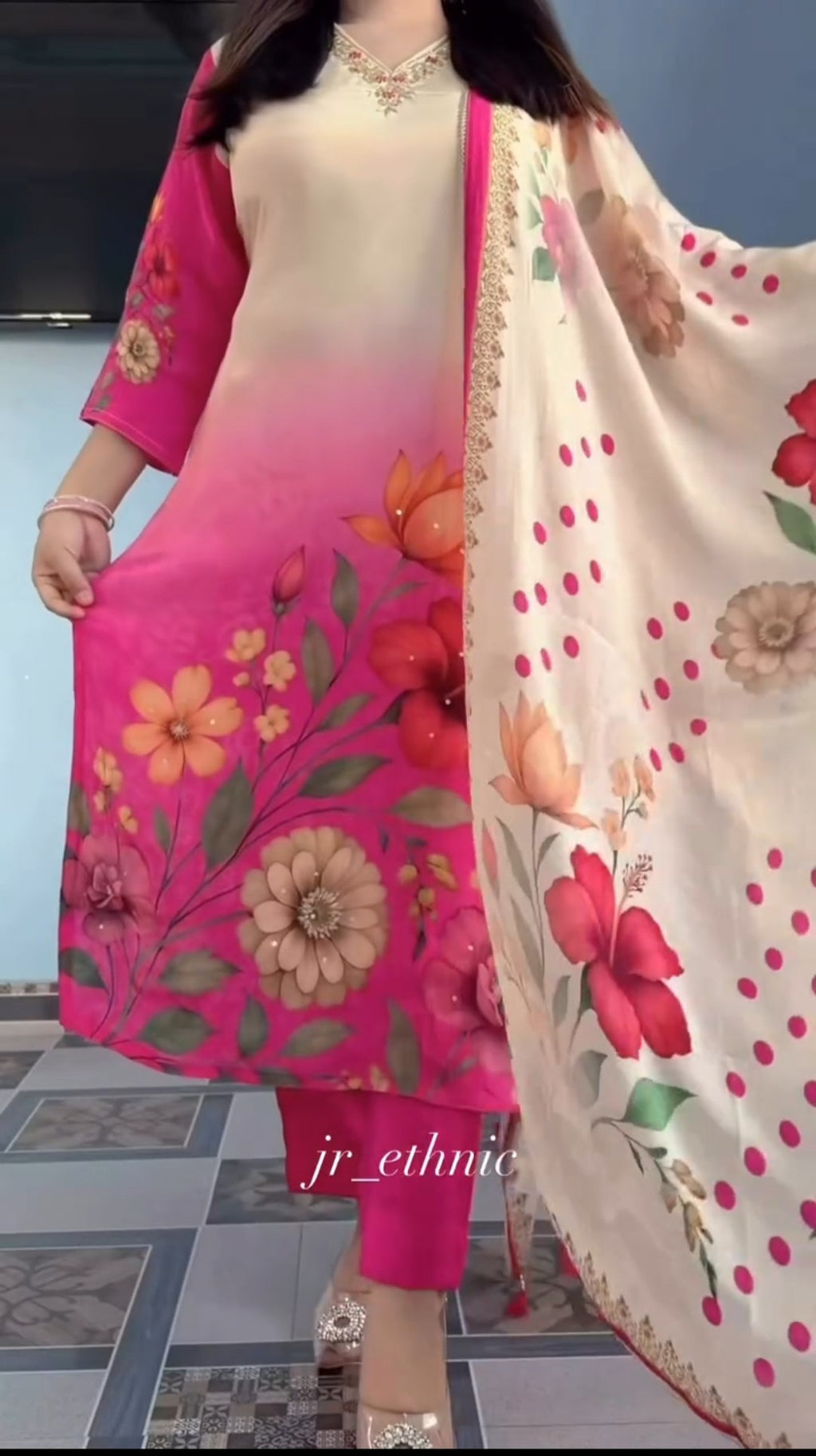Soft Waves Silk Kurti Set with Pant & Dupatta