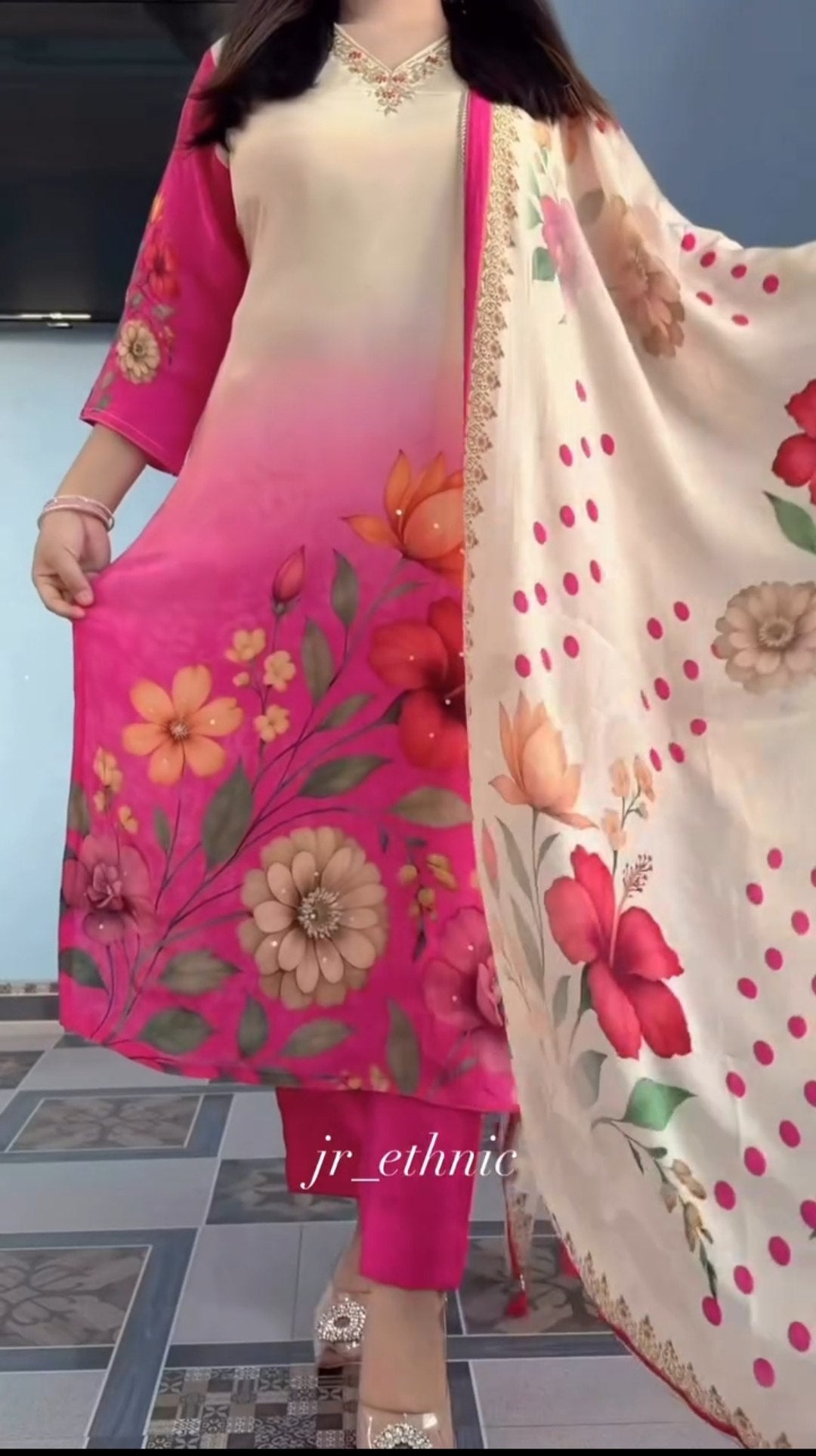 Soft Waves Silk Kurti Set with Pant & Dupatta
