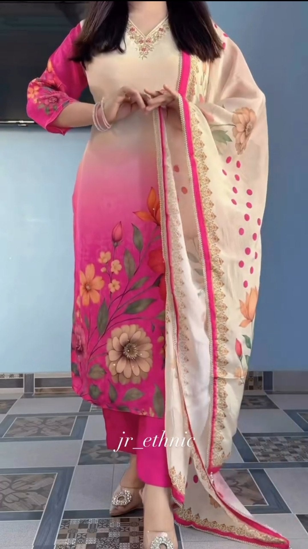 Soft Waves Silk Kurti Set with Pant & Dupatta