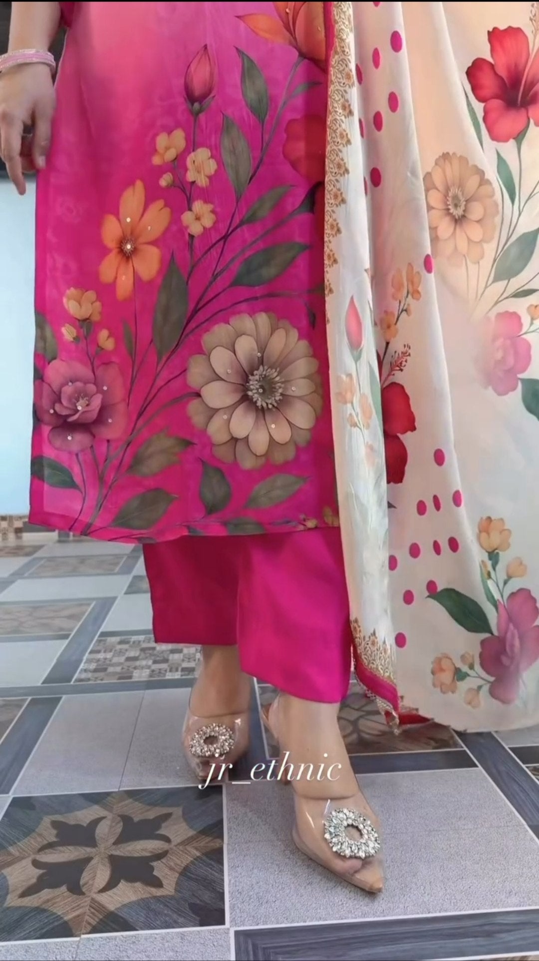 Soft Waves Silk Kurti Set with Pant & Dupatta