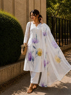 Pure Mul Mul Lilan Kurti Set with Pant & Dupatta .Handwork Ethnic Wear for Women