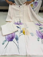 Pure Mul Mul Lilan Kurti Set with Pant & Dupatta .Handwork Ethnic Wear for Women