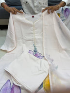 Pure Mul Mul Lilan Kurti Set with Pant & Dupatta .Handwork Ethnic Wear for Women