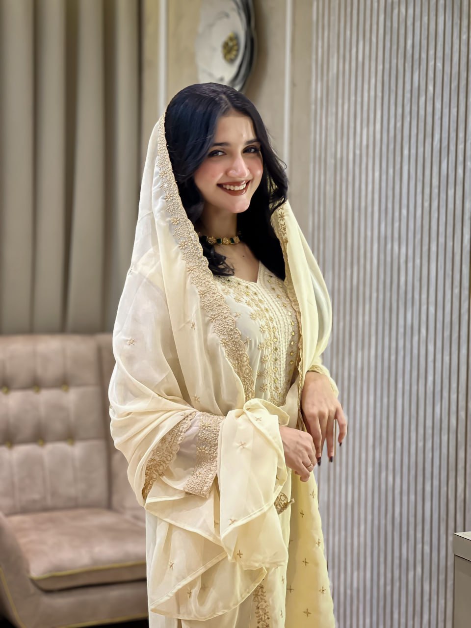 Faux Georgette Embroidered Kurta Set with Pant and Dupatta