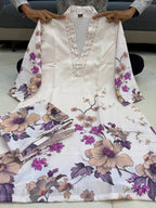 Pure Lilan Cotton Kurti Pant Set for Women | Hand Embroidered Ethnic Wear
