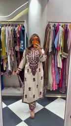 Embroidered Rayon Slub Kurti Palazzo Set with Printed Dupatta for Women