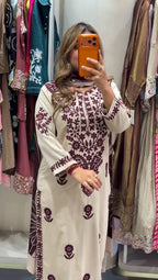Embroidered Rayon Slub Kurti Palazzo Set with Printed Dupatta for Women
