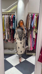 Embroidered Rayon Slub Kurti Palazzo Set with Printed Dupatta for Women