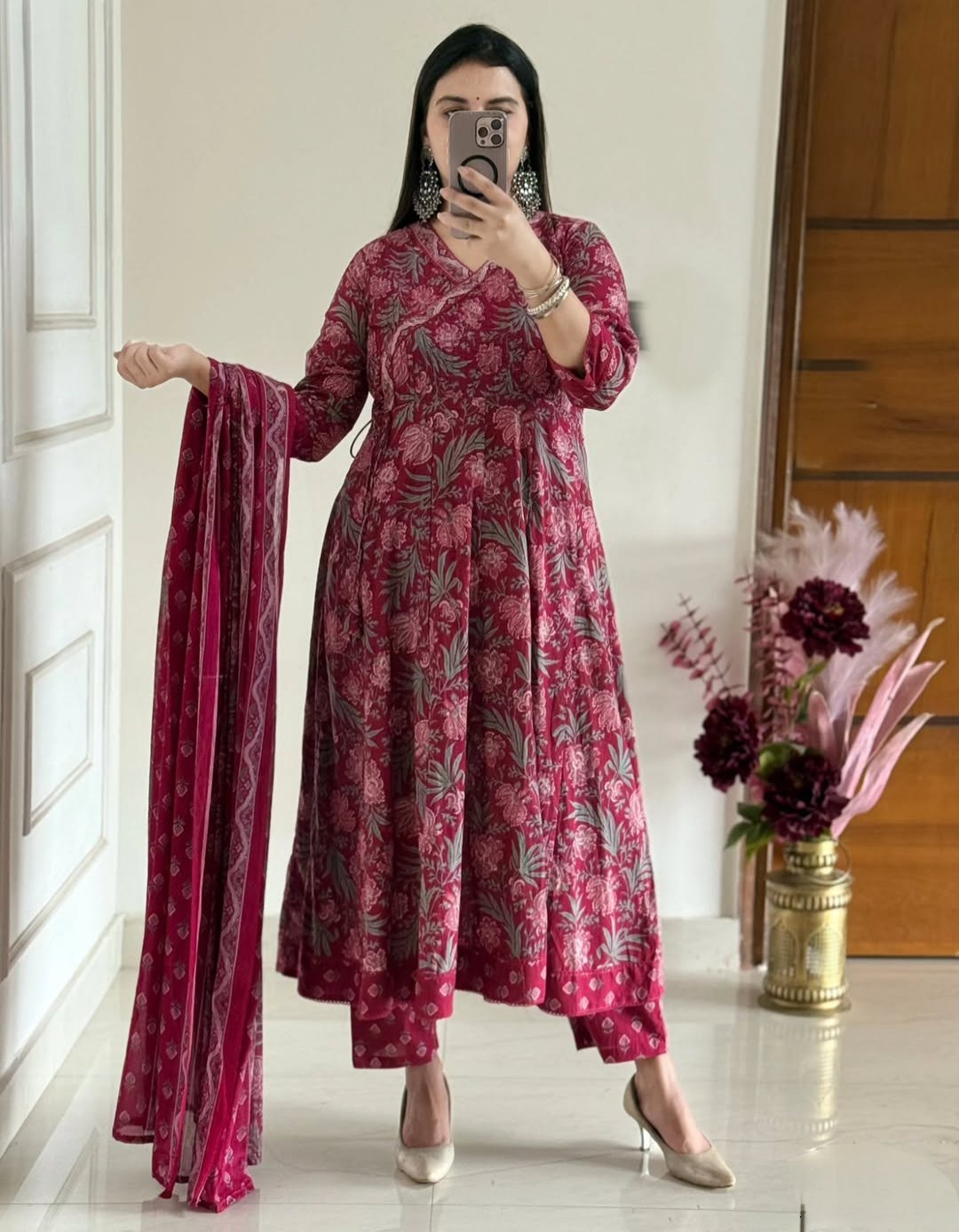 Cotton Anarkali Kurti Set with Pant & Dupatta | Premium 60x60 Cotton Ethnic Wear