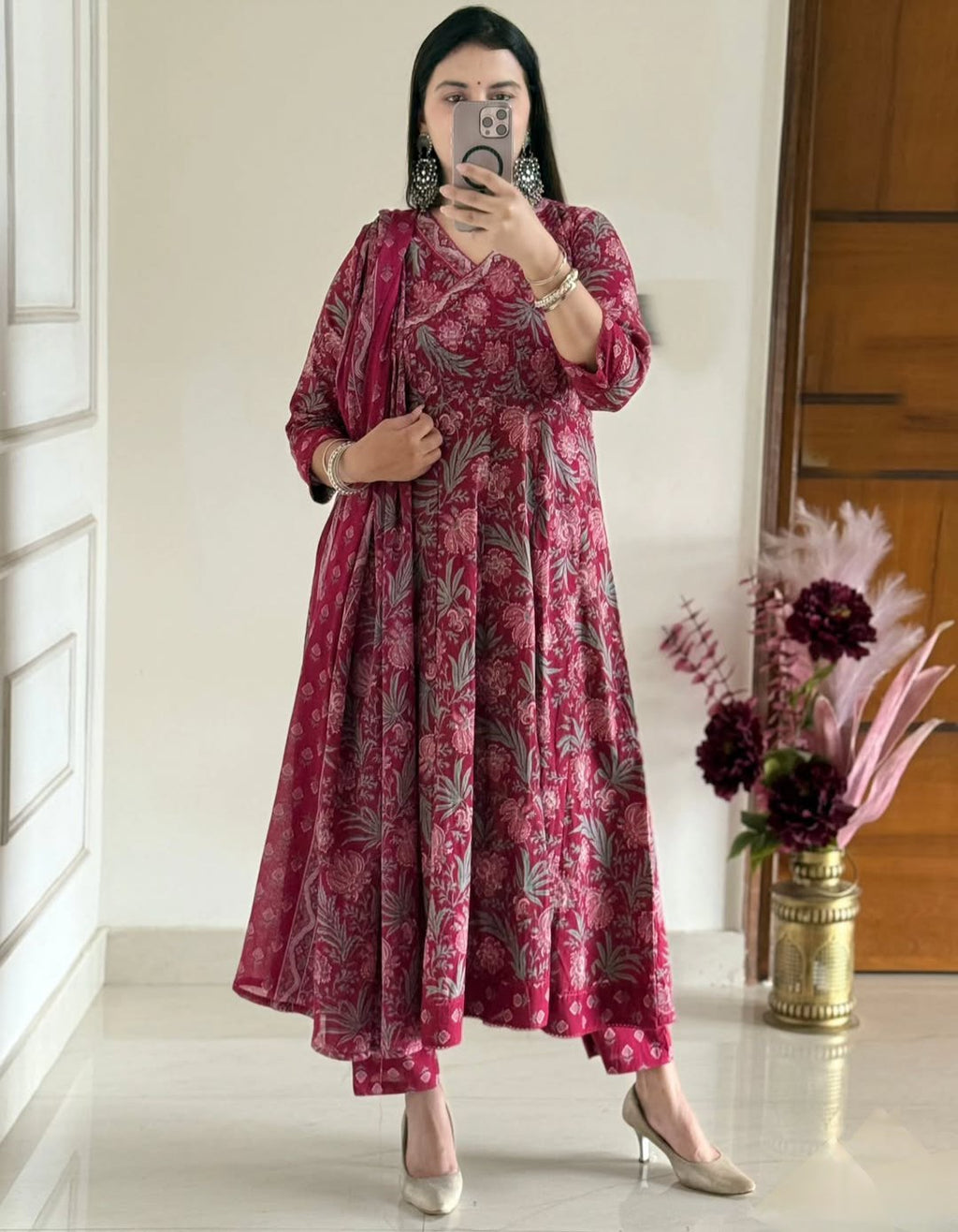 Cotton Anarkali Kurti Set with Pant & Dupatta | Premium 60x60 Cotton Ethnic Wear