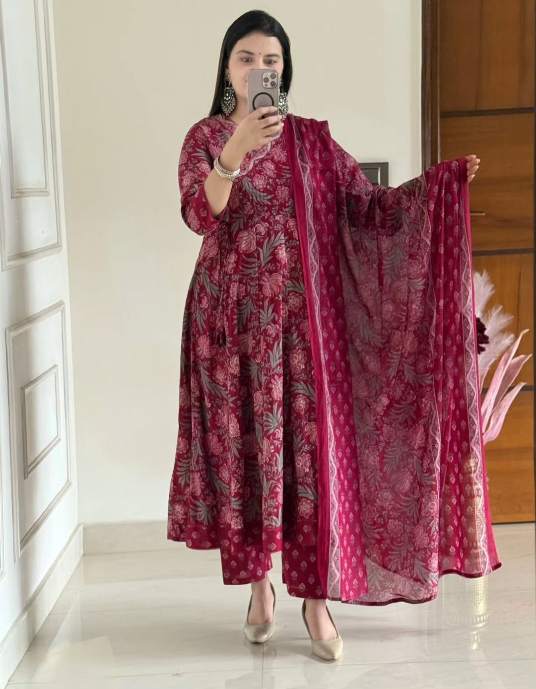 Cotton Anarkali Kurti Set with Pant & Dupatta | Premium 60x60 Cotton Ethnic Wear