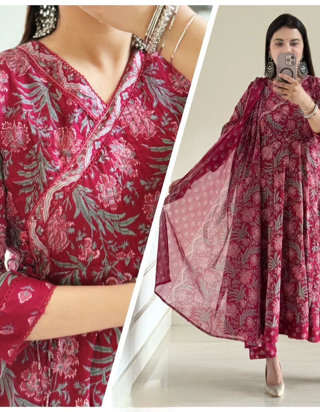 Cotton Anarkali Kurti Set with Pant & Dupatta | Premium 60x60 Cotton Ethnic Wear