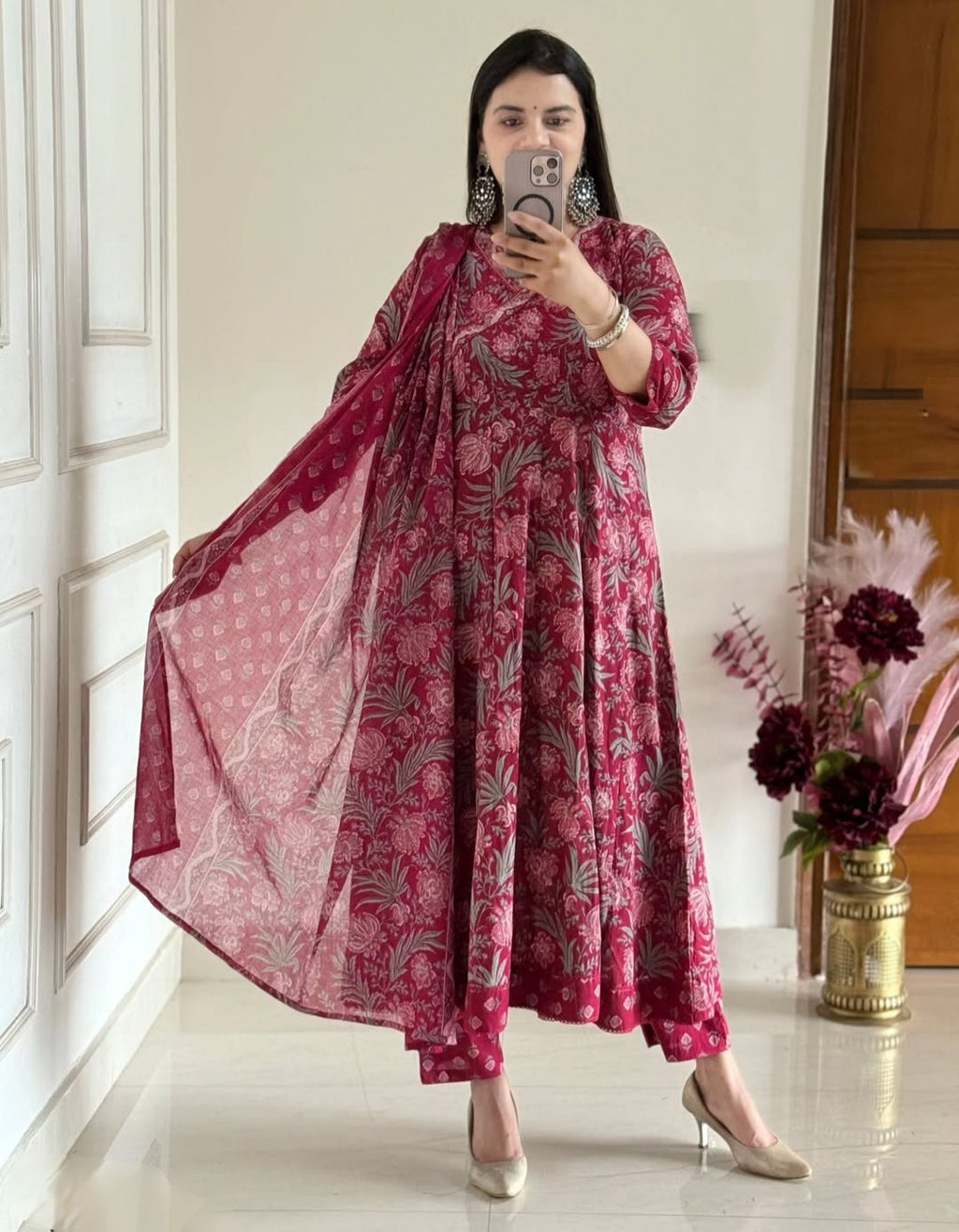 Cotton Anarkali Kurti Set with Pant & Dupatta | Premium 60x60 Cotton Ethnic Wear