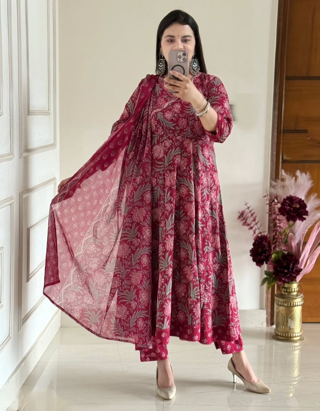 Cotton Anarkali Kurti Set with Pant & Dupatta | Premium 60x60 Cotton Ethnic Wear