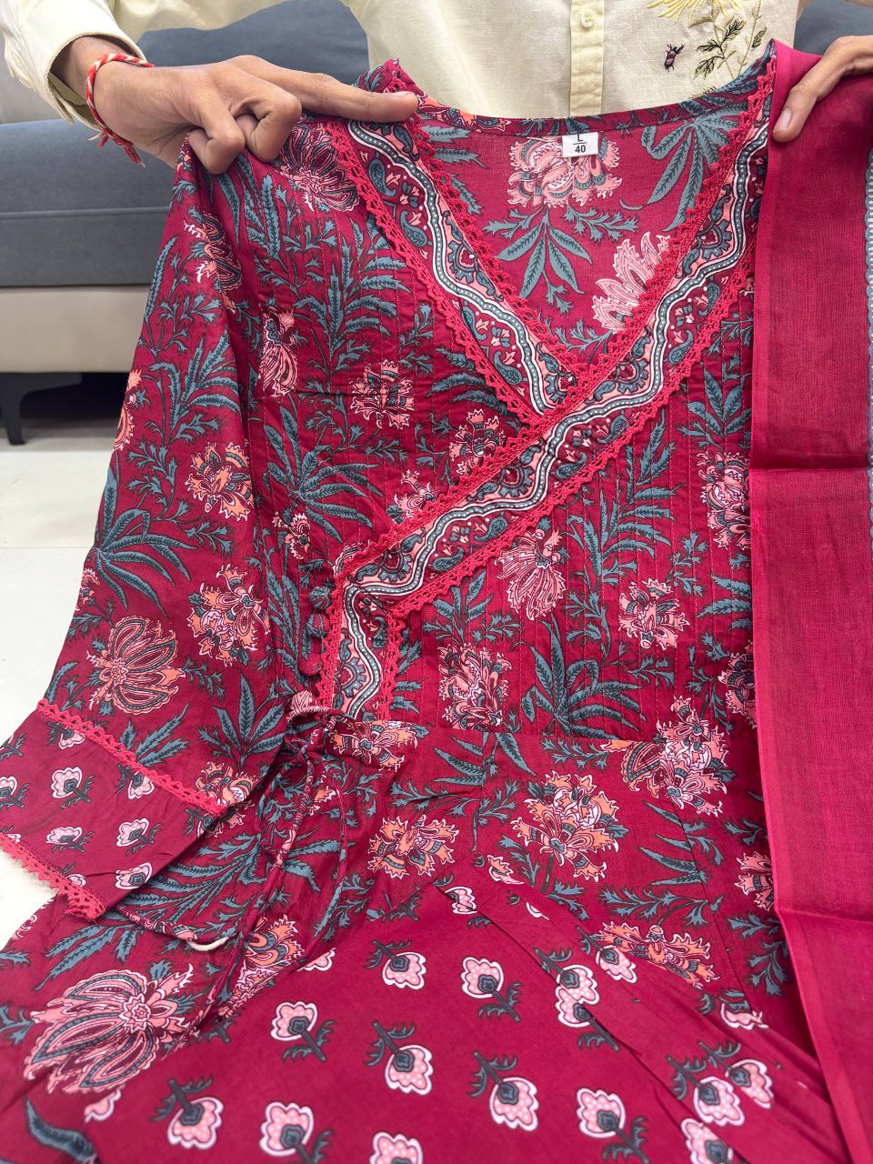 Cotton Anarkali Kurti Set with Pant & Dupatta | Premium 60x60 Cotton Ethnic Wear