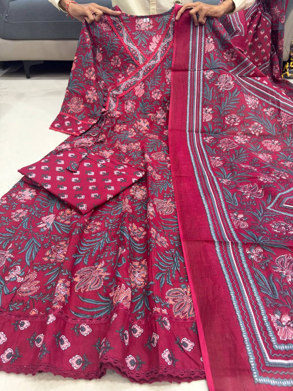 Cotton Anarkali Kurti Set with Pant & Dupatta | Premium 60x60 Cotton Ethnic Wear