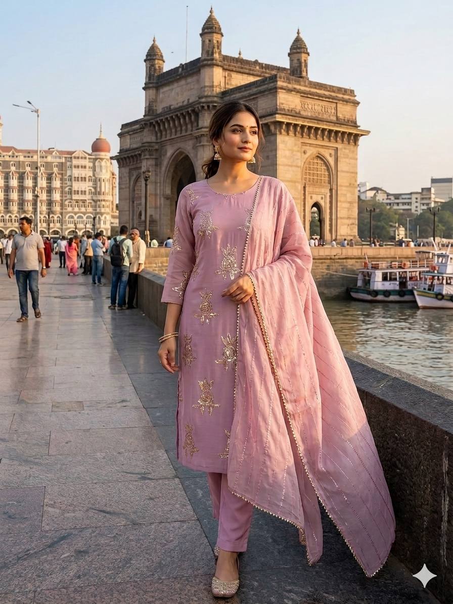 Party Wear Chinon Embroidered Kurti Pant Set with Dupatta