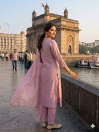 Party Wear Chinon Embroidered Kurti Pant Set with Dupatta