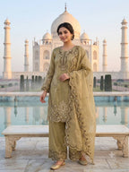 Wedding Wear Embroidered Kurti Palazzo Suit Set