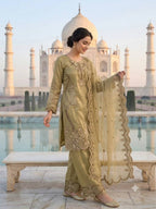 Wedding Wear Embroidered Kurti Palazzo Suit Set