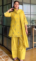 Party Wear Mul Chanderi Kurti Farshi Palazzo Set with Dupatta