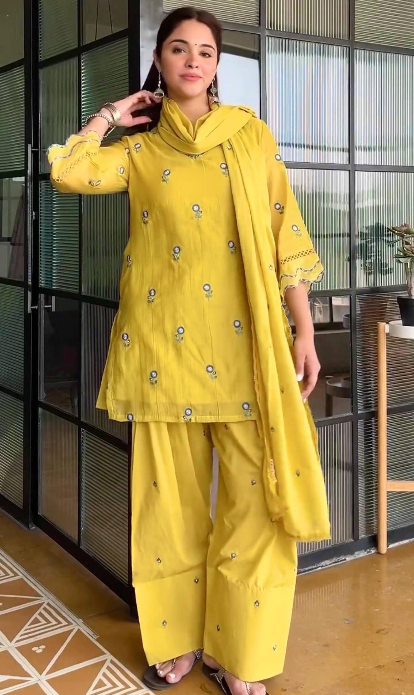 Party Wear Mul Chanderi Kurti Farshi Palazzo Set with Dupatta
