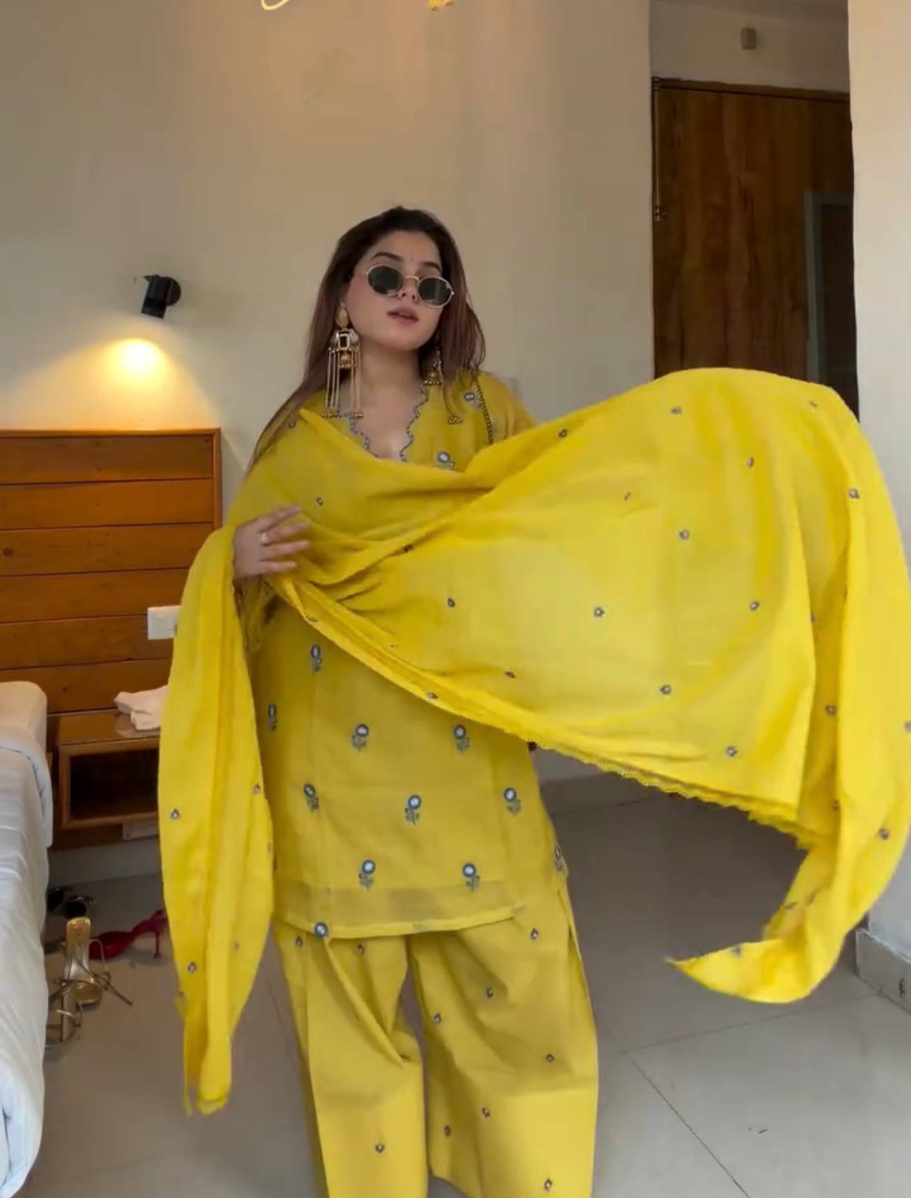 Party Wear Mul Chanderi Kurti Farshi Palazzo Set with Dupatta