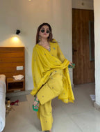 Party Wear Mul Chanderi Kurti Farshi Palazzo Set with Dupatta