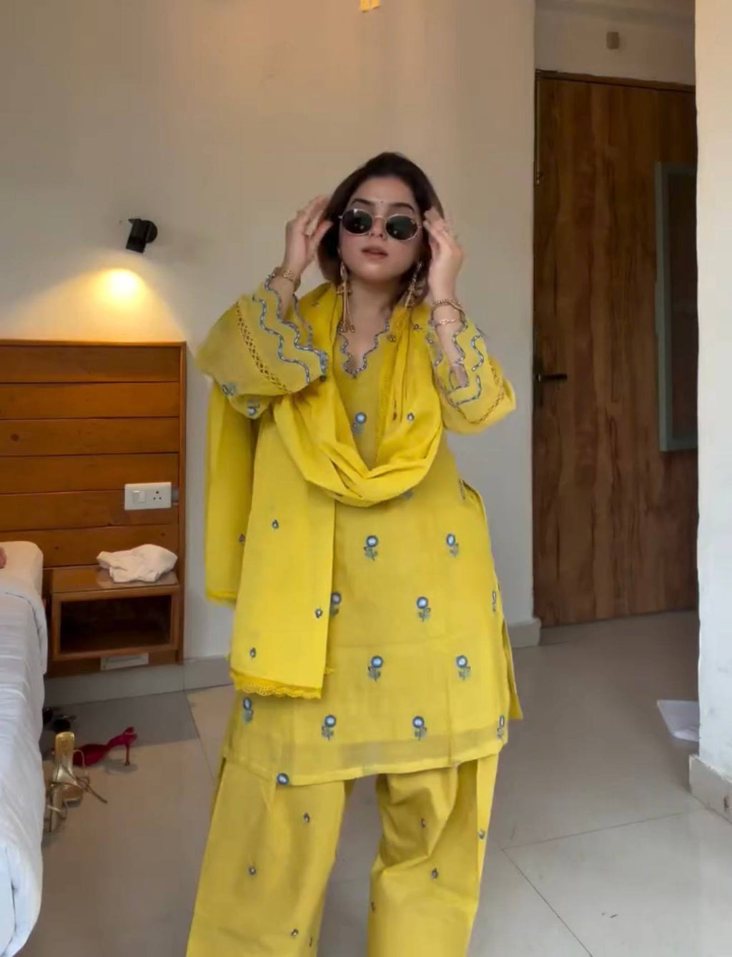 Party Wear Mul Chanderi Kurti Farshi Palazzo Set with Dupatta