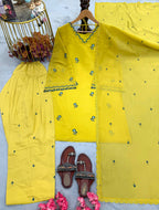 Party Wear Mul Chanderi Kurti Farshi Palazzo Set with Dupatta