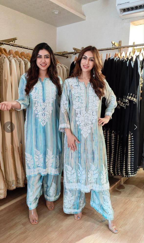Blue Kurta Set with Embroidered Palazzo