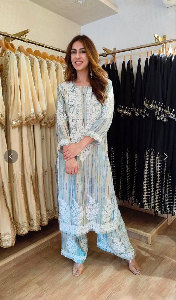 Blue Kurta Set with Embroidered Palazzo