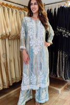 Blue Kurta Set with Embroidered Palazzo