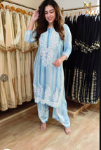 Blue Kurta Set with Embroidered Palazzo