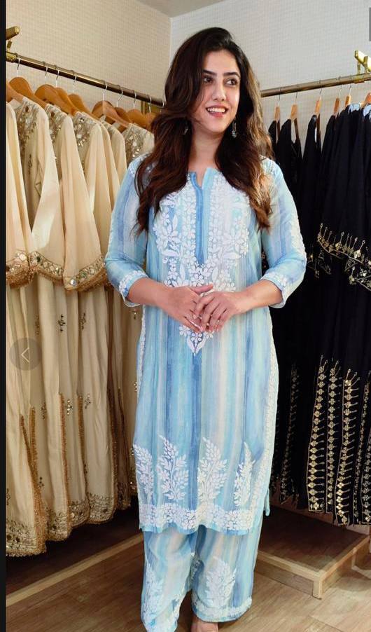 Blue Kurta Set with Embroidered Palazzo