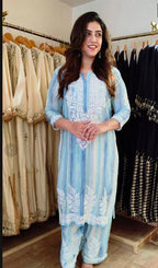 Blue Kurta Set with Embroidered Palazzo