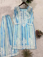 Blue Kurta Set with Embroidered Palazzo